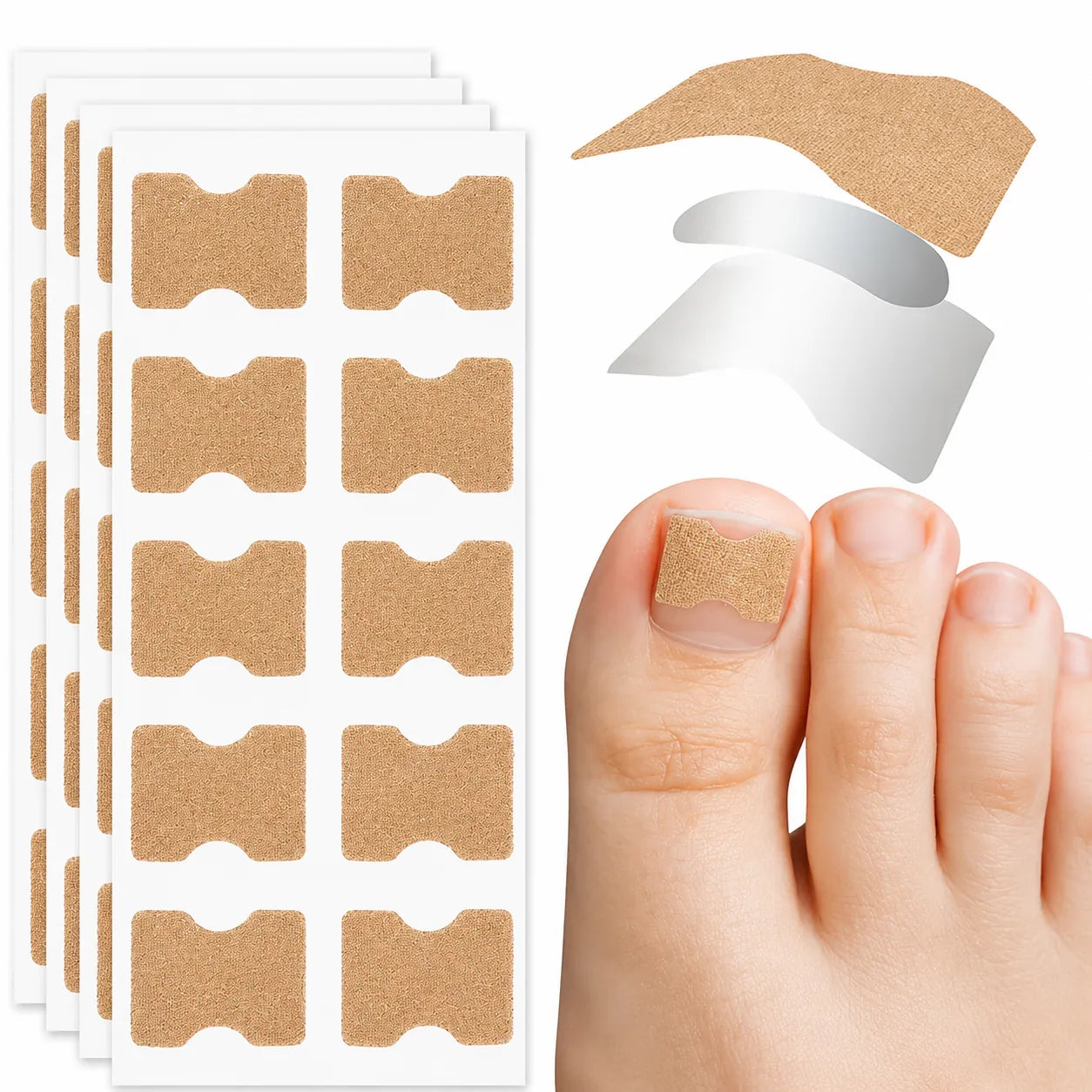 Nageltrångskorrigeringstejp applicerad på stortån för att hjälpa till att avlasta nagelkanterna och minska irritation och obehag vid nageltrång.