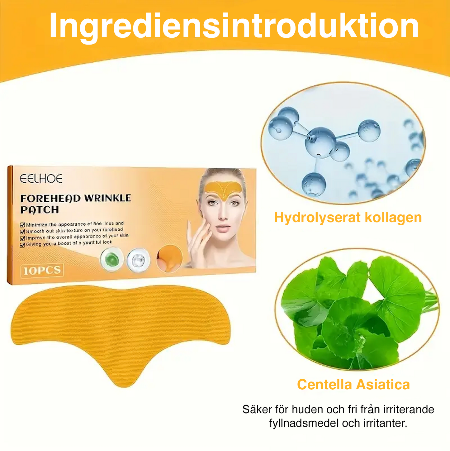 Kollagenbehandling för pannrynkor – uppstramande plåster med centella (10 st)