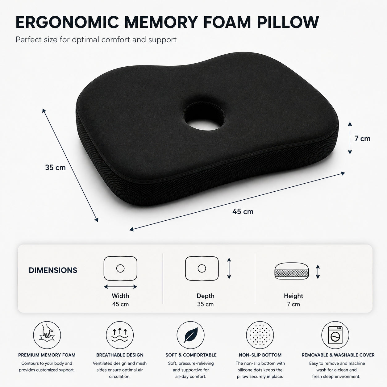 Ergonomisk minneskudde storlek