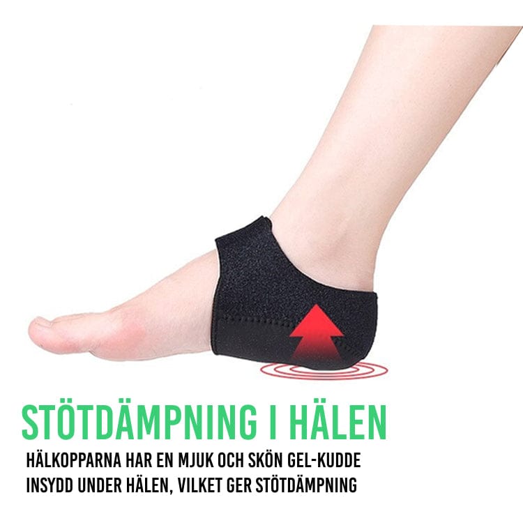 Hälskydd med band som sitter stadigt runt foten och ger stöötdämpning i hälen