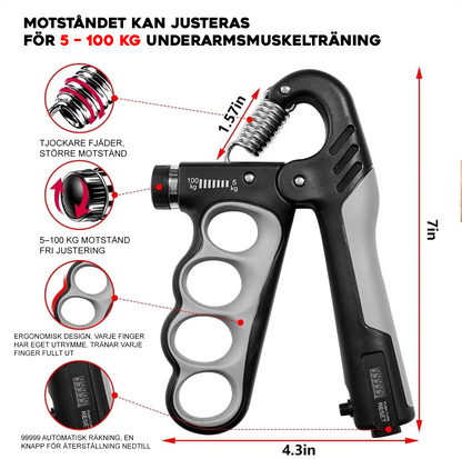 Justerbar handtränare med räknare – 5–100 kg motstånd för styrka & rehab