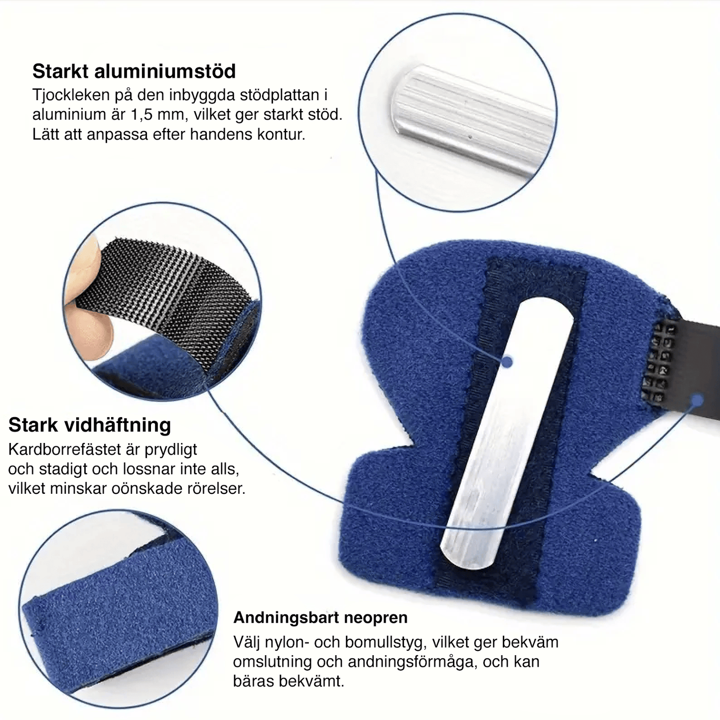 Närbild på fingerskena med kardborrefäste