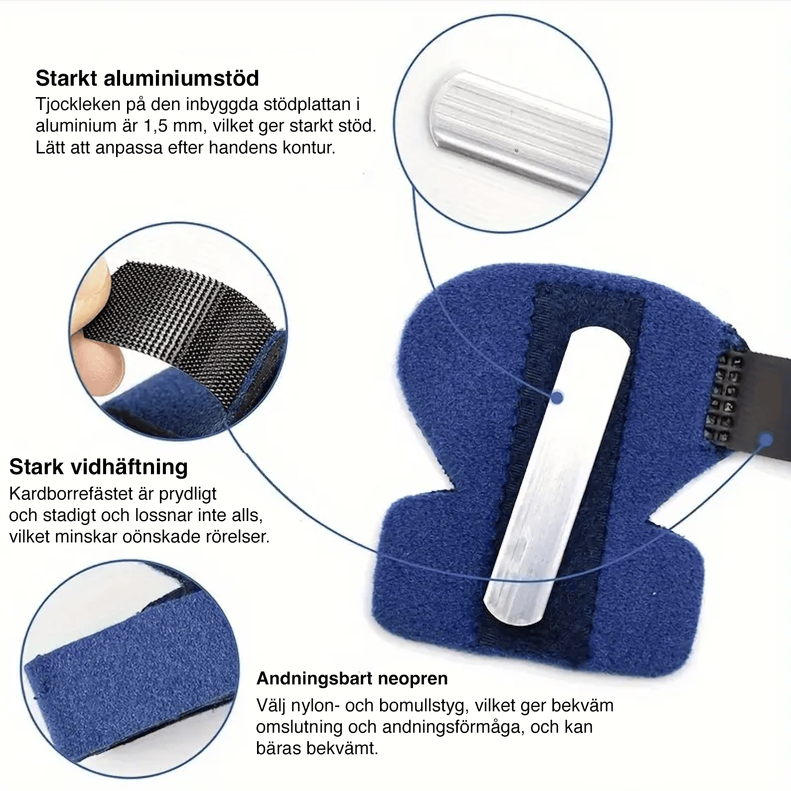 Närbild på fingerskena med kardborrefäste