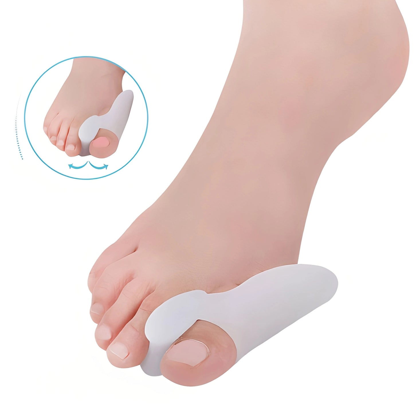 Hallux valgus tåseparator placerad mellan stortå och andra tå