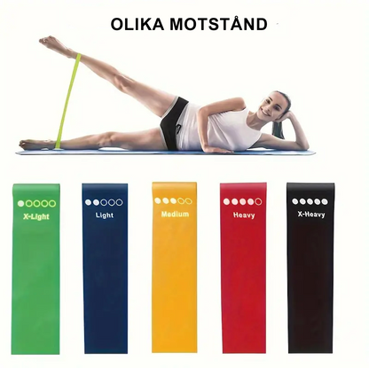 5-pack Träningsband för Helkroppsträning – Hemmagym, Fitness, Yoga & Pilates