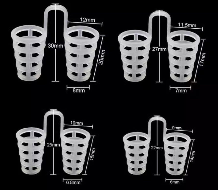 Anti-snark näsvidgare i silikon med olika storlekar och mått för bättre luftflöde genom näsan under sömn.