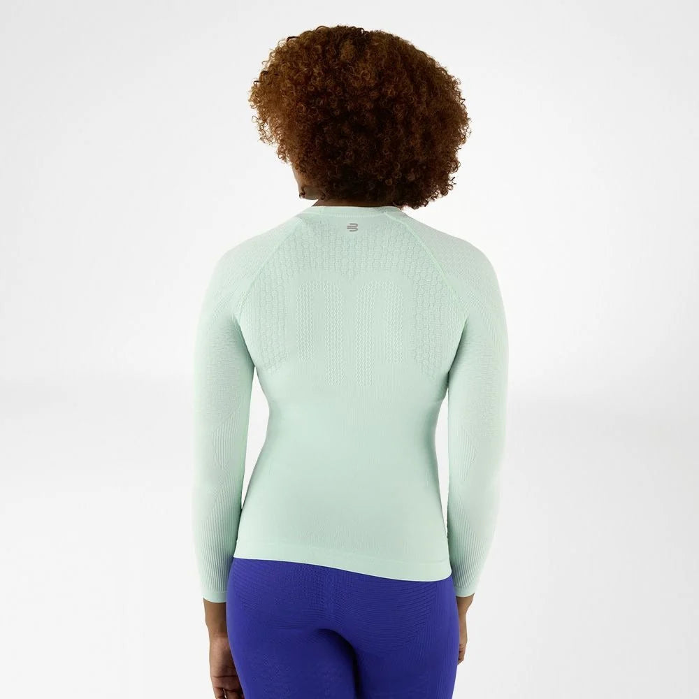 Bauerfeind Sports Compression långärmad tröja dam i turkos sedd bakifrån