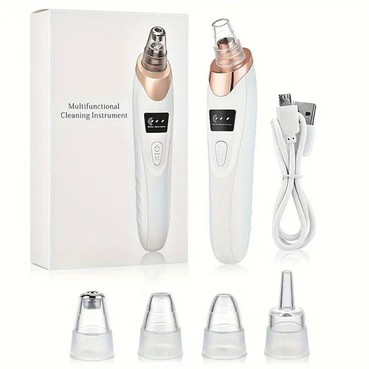 Elektrisk pormaskborttagare med flera munstycken, USB-laddkabel och förpackning