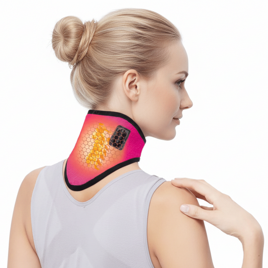 Elektriskt nackstöd med värmeterapi som används för avslappning av nacke
