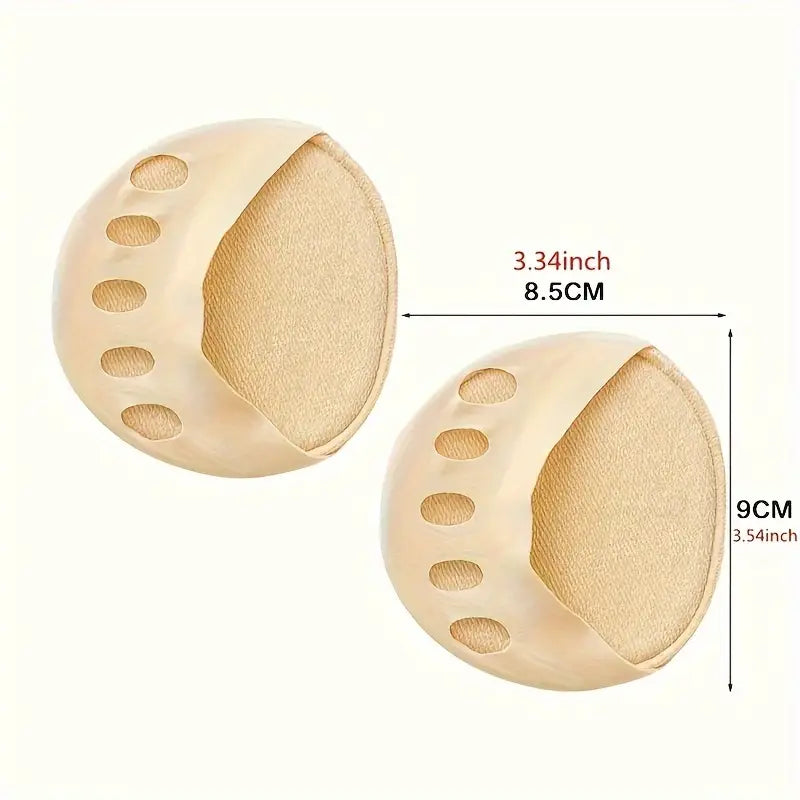 Fotdynor i silikon med stötdämpande yta och måttangivelser för framfoten.