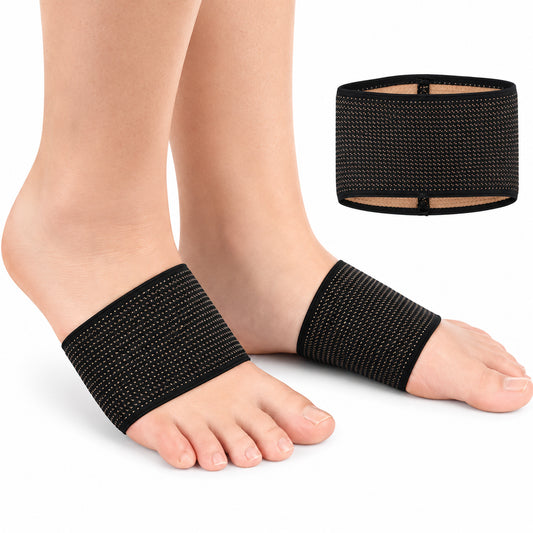 Fotvalvsstöd med kompression som ger stöd, avlastning och ökad stabilitet för fotvalvet vid gång, träning och vardaglig aktivitet.