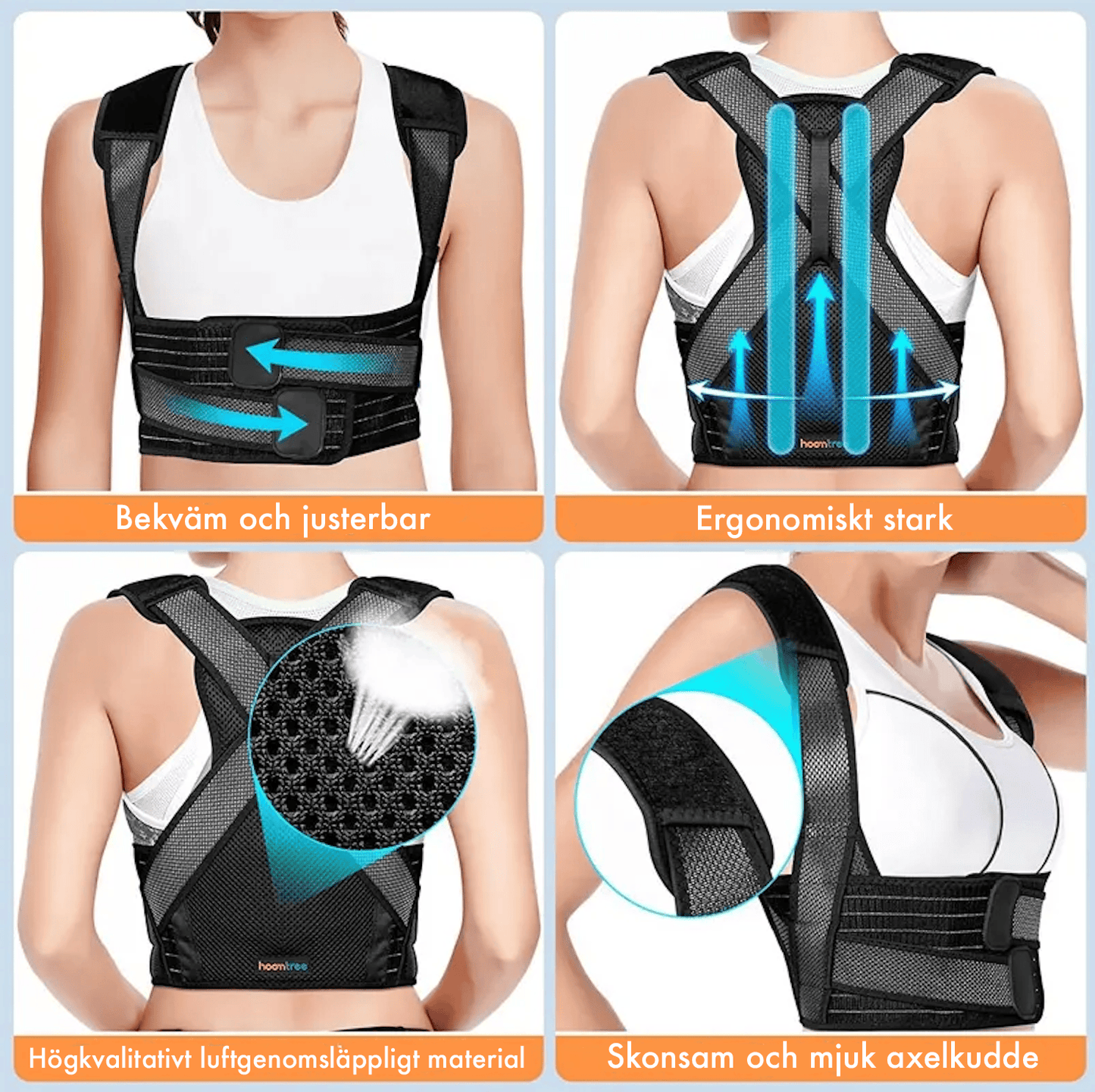 Närbild på korsade remmar och vaddering i ryggen