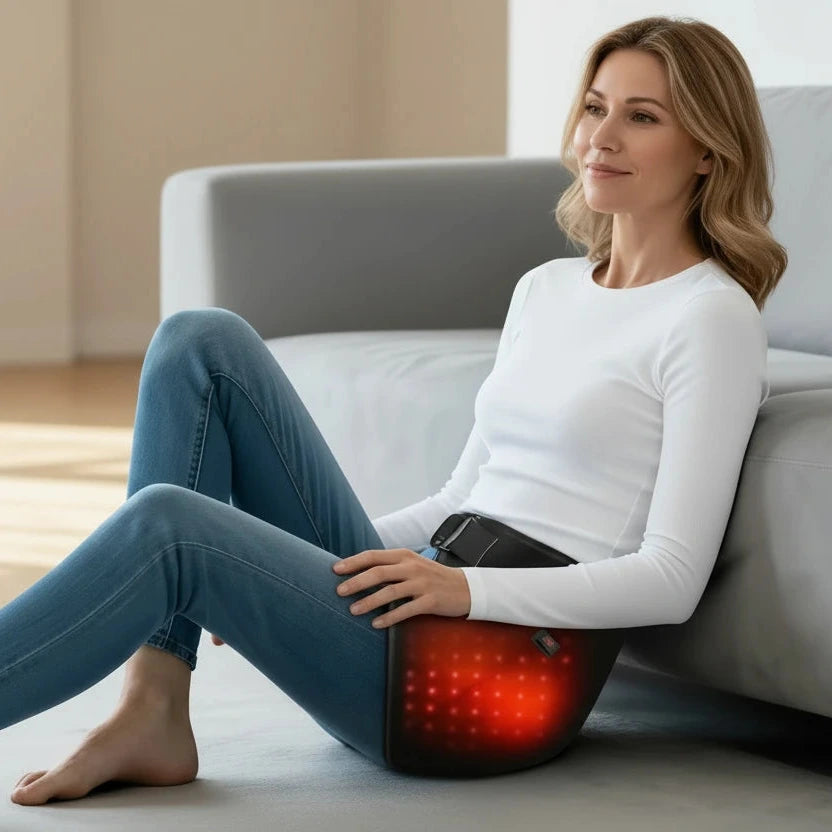 Person som använder värmande höftskydd i vila