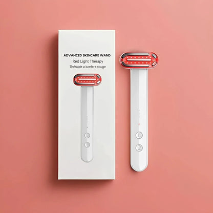 Hudvårdsapparat med aktiverat rött ljus i behandlingshuvudet