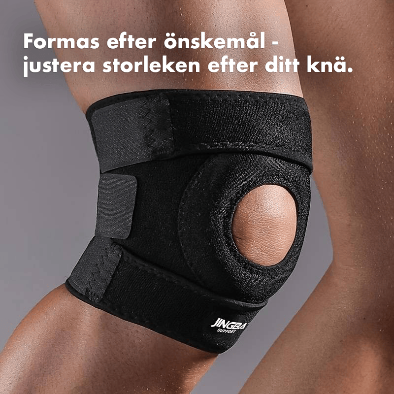 Justerbart knäskydd som används vid rörelse och träning