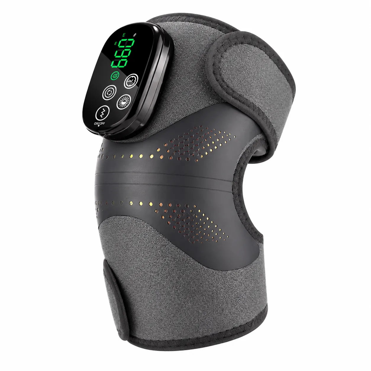 Knämassage med rödljusterapi, värme och vibration för stöd och avslappning av knäleden.