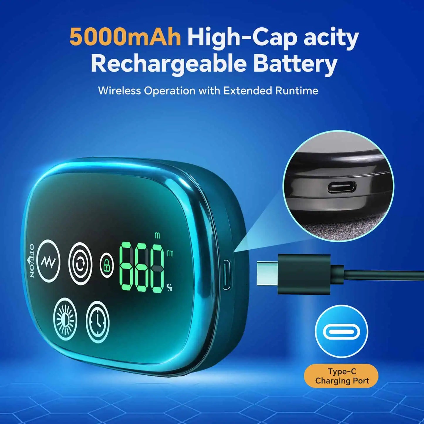 Uppladdningsbart batteri och display på knämassage