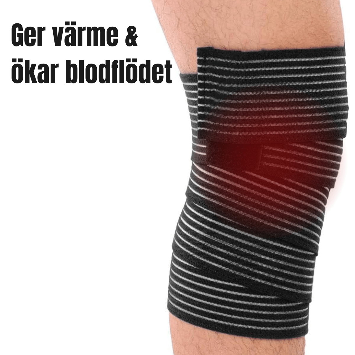 Bandaget används runt knät för att ge kompression vid rörelse