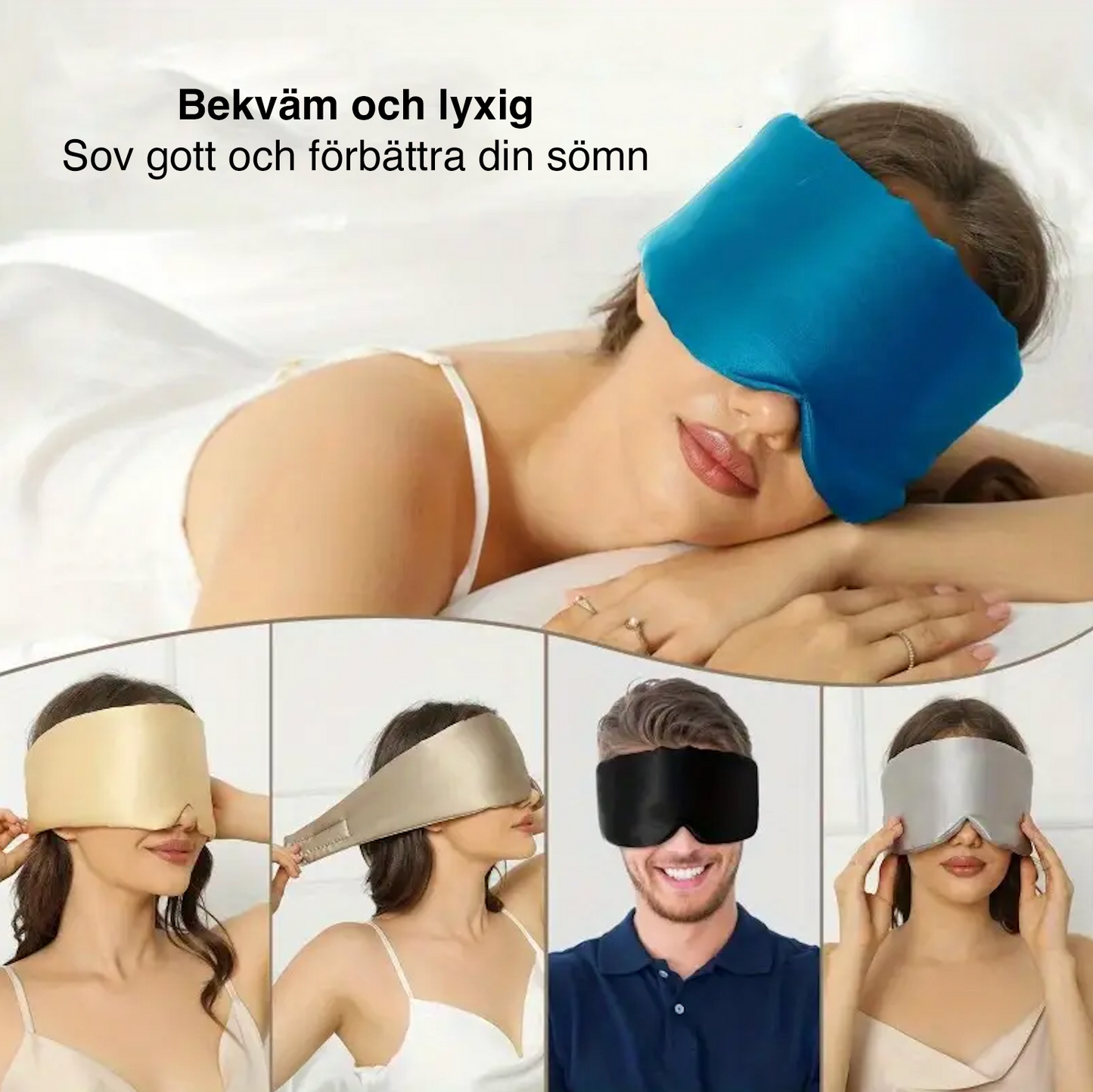 Personer som använder olika färger av blackout sovmask