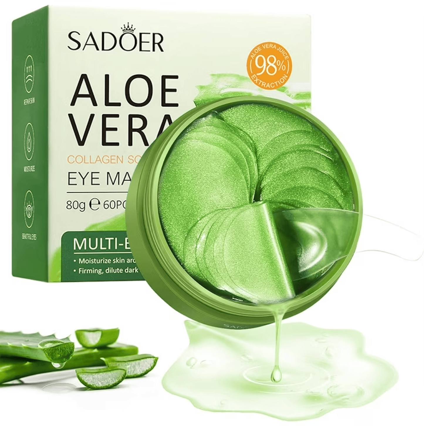 Ögonmasker med Aloe Vera i burk, gelbaserade patches för återfuktande vård runt ögonen