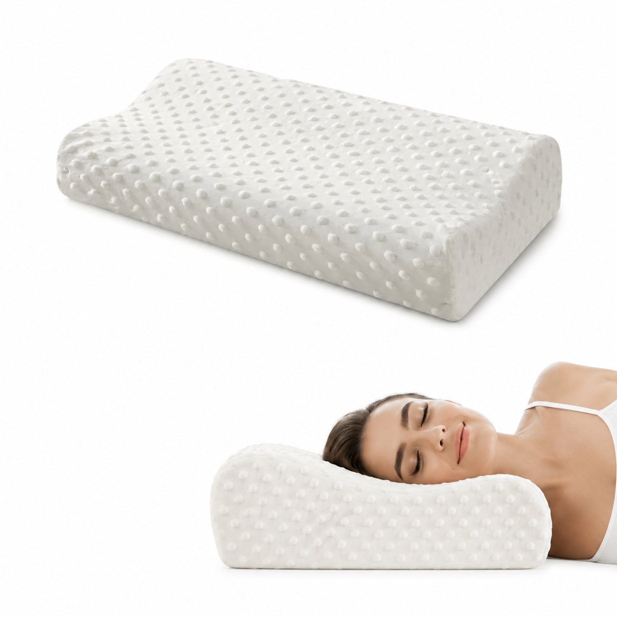Ortopedisk nackkudde i minnesskum som ger ergonomiskt stöd för nacke och huvud.