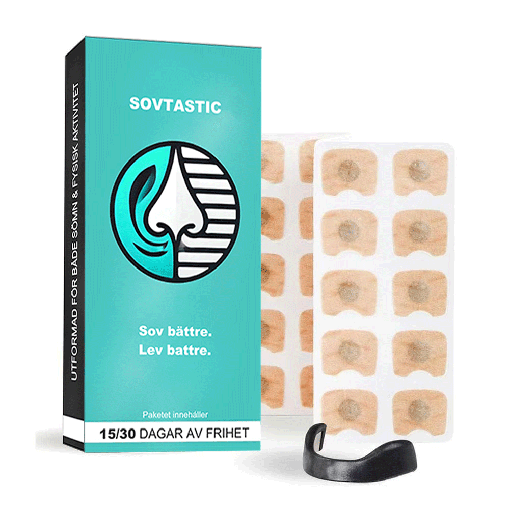 Förpackning med Sovtastic magnetisk näsvidgare samt remsor för näsandning