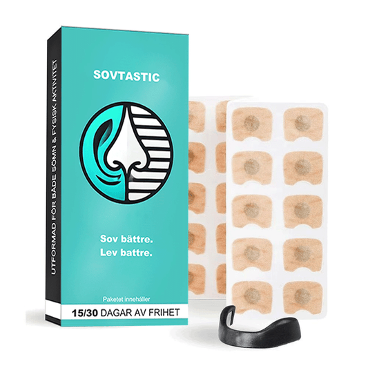 Förpackning med Sovtastic magnetisk näsvidgare samt remsor för näsandning