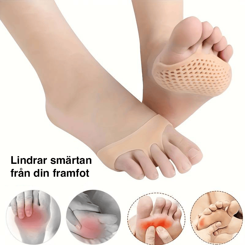 Halkfria framfotskuddar som sitter stabilt i skon