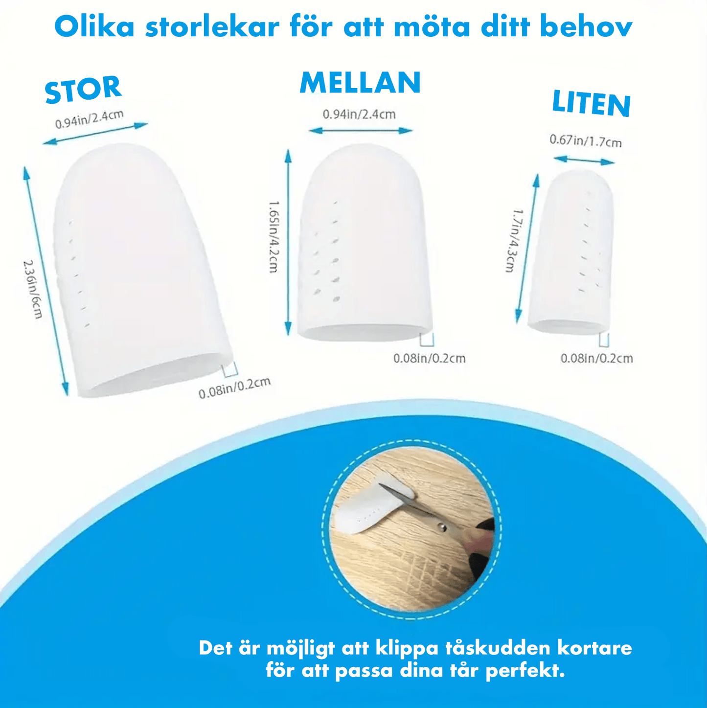 Flera tåskydd i silikon i olika storlekar