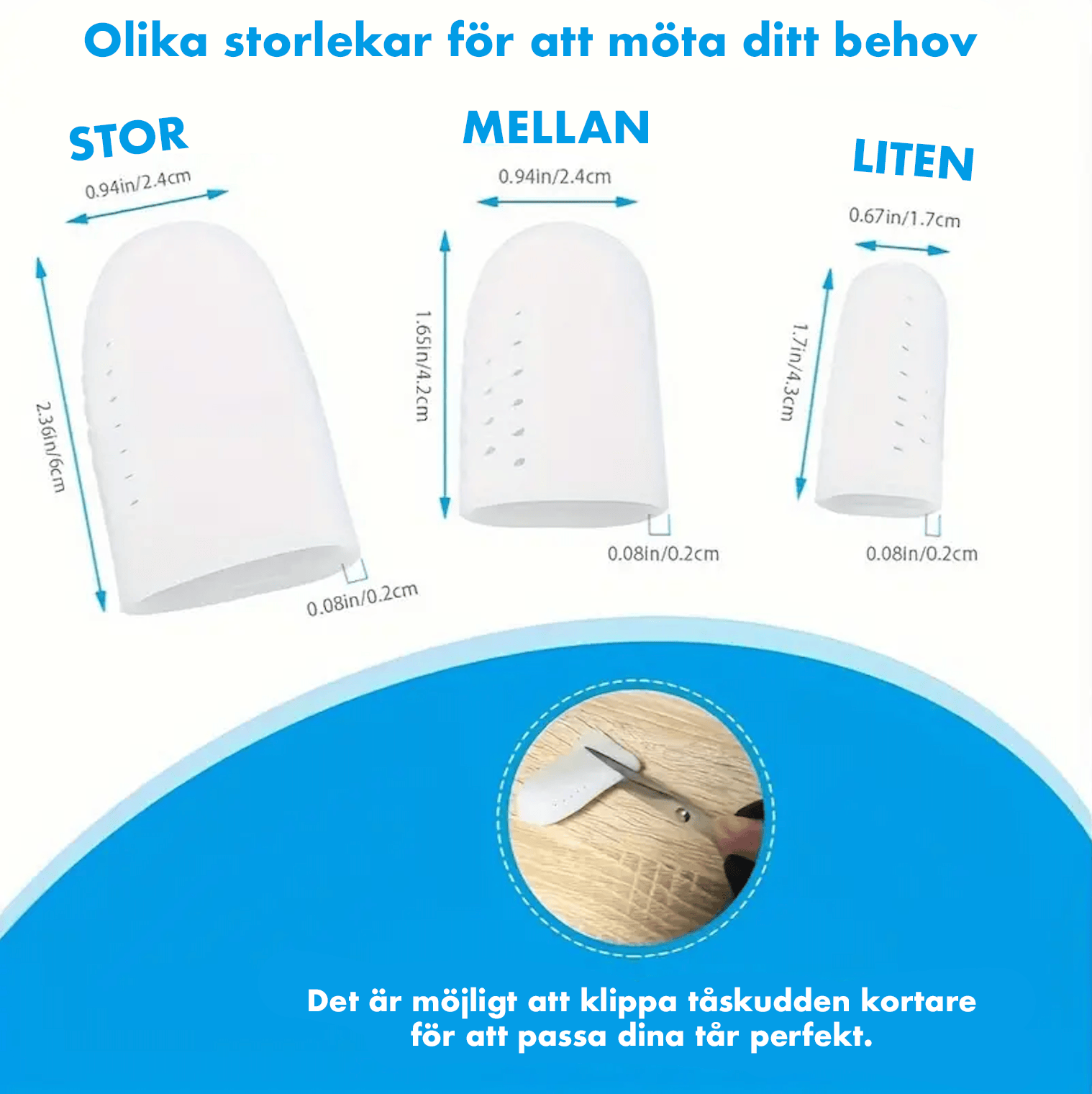 Flera tåskydd i silikon i olika storlekar