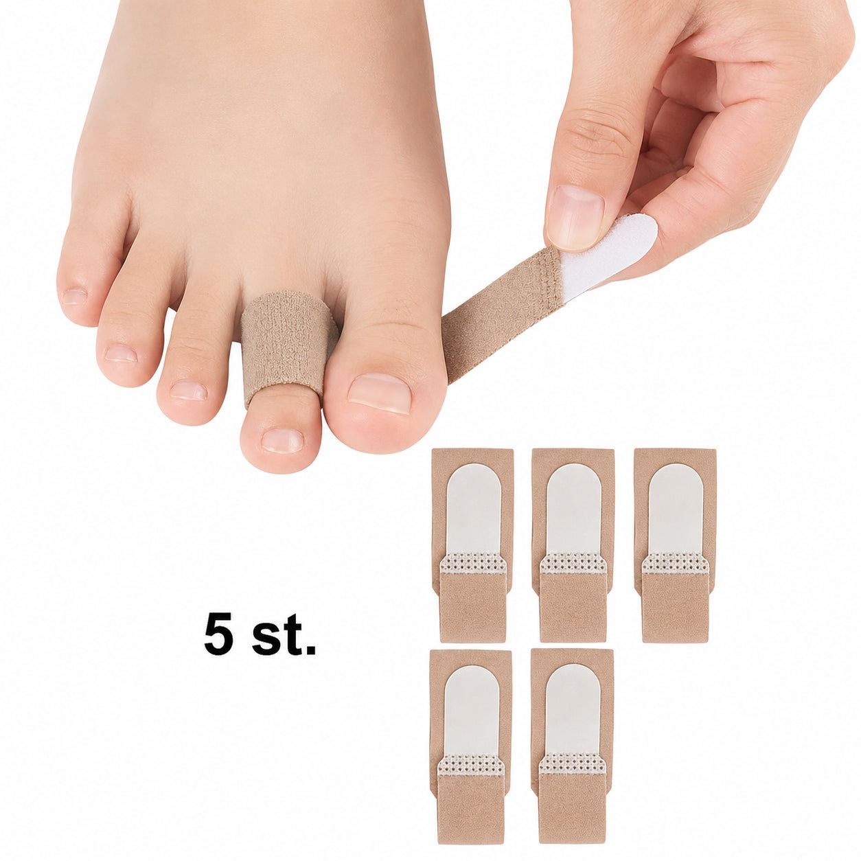 Återanvändbart tåstöd för stabilisering och positionering av tå, 5 st.